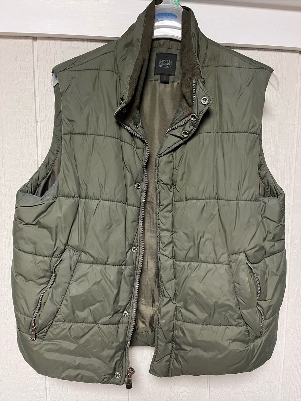 Express Men's Olive Green Quilted Puffer Vest